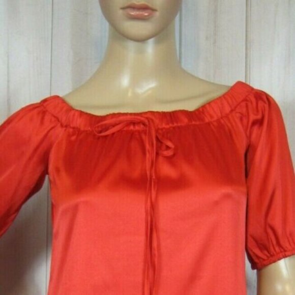 Medium Off Shoulder Dress Red Satin Blue & White Embroidery Mini Shift Dress NEW - Picture 3 of 8